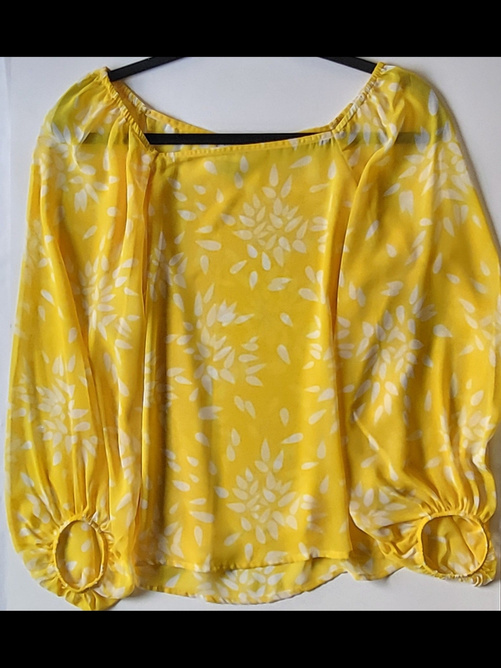 A New Day Yellow White Floral Long Sleeve Peasant Blouse Size M